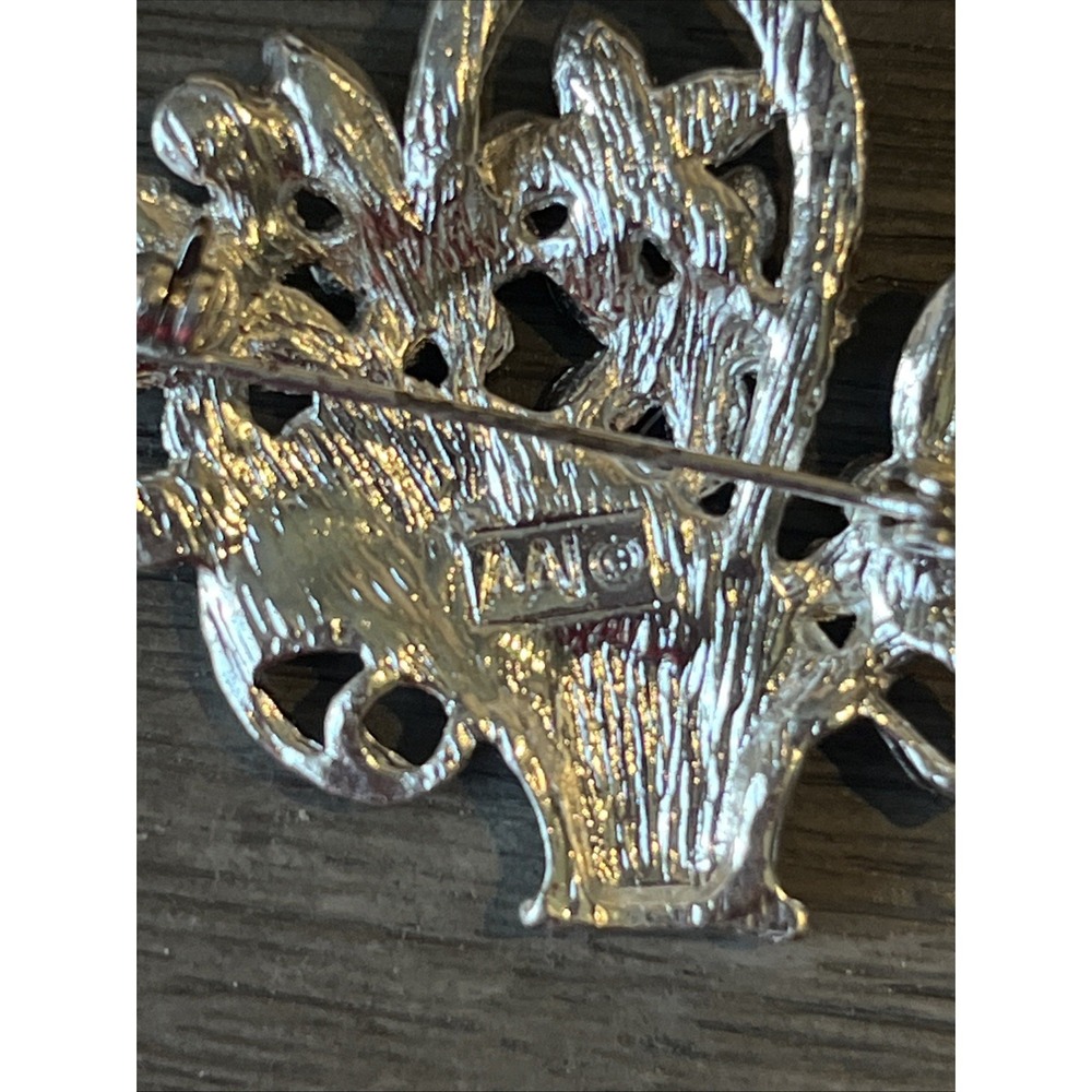 Vintage Aai  Flower Basket Brooch Pin Silver Tone - Picture 3 of 4